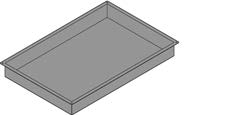 Схематичный 3D-рендер глубокого прямоугольного контейнера/противня серого цвета.